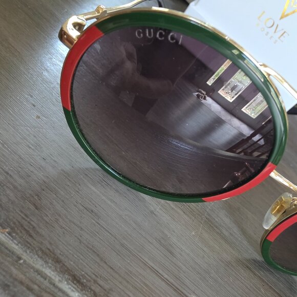 Gucci Women's GG0061S Sunglasses, Gold (Gold/Green - Picture 3 of 5
